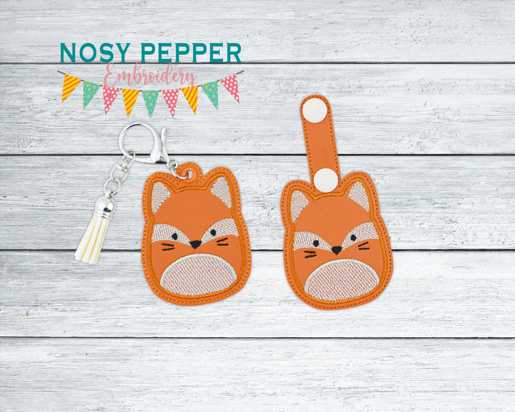 Fox Squishy snap tab and eyelet fob machine embroidery file (single and multi files included) DIGITAL DOWNLOAD