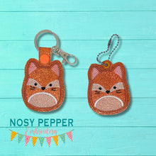 Load image into Gallery viewer, Fox Squishy snap tab and eyelet fob machine embroidery file (single and multi files included) DIGITAL DOWNLOAD