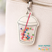 Load image into Gallery viewer, Frappe Shaker Bag Tag--August '25 MB-- | Bookmark | Ornament Machine Embroidery Design | ITH Digital Download