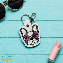Load image into Gallery viewer, Frenchie in glasses snaptab 4x4 (Two versions included) machine embroidery design DIGITAL DOWNLOAD
