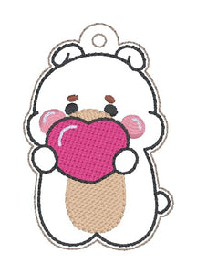 Friend Bear snap tab and eyelet fob June 2024 Mystery Bundle machine embroidery file (single and multi files included)