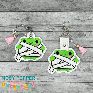 Mummy Frog snap tab and eyelet fob machine embroidery file (single and multi files included) DIGITAL DOWNLOAD