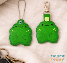 Load image into Gallery viewer, Chonky Frog snap tab and eyelet fob set (single and multi files included) —FEB 26 MB—machine embroidery design DIGITAL DOWNLOAD