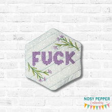 Load image into Gallery viewer, F@ck Cross-Stitch hexie mug rug machine embroidery design Fall 25 Mature Mystery Bundle (4 sizes, envelope and turned styles included) DIGITAL DOWNLOAD