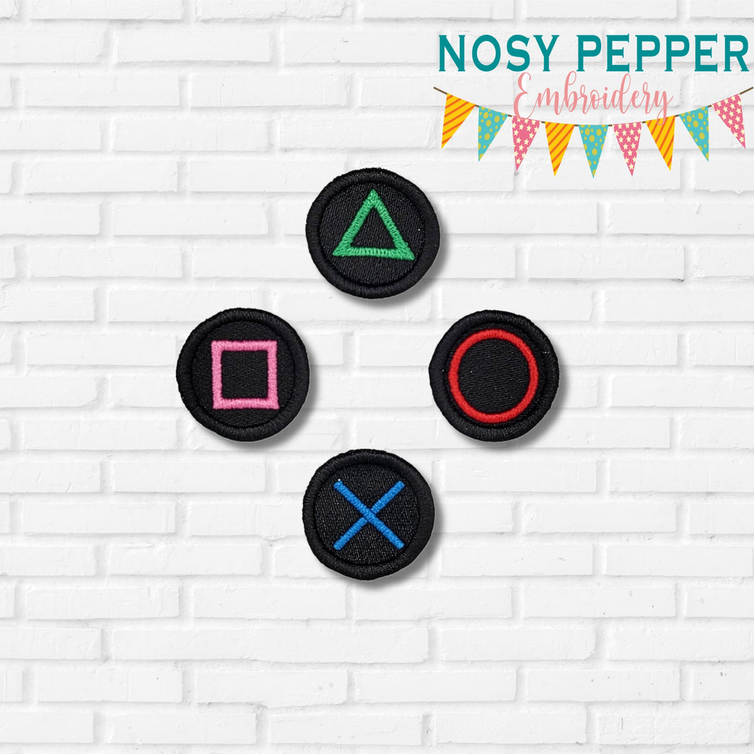 Game Button patch set (includes 4 designs and 3 sizes) machine embroidery design DIGITAL DOWNLOAD