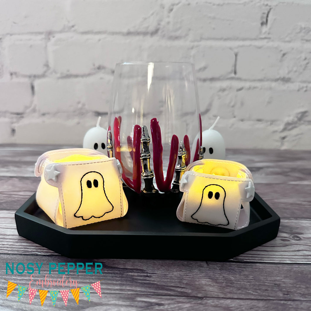 Ghost Tea Light Holder machine embroidery file (includes 2 sizes) DIGITAL DOWNLOAD