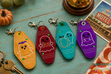 Load image into Gallery viewer, Retro Ghost fob set (3 designs included) machine embroidery design DIGITAL DOWNLOAD
