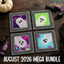 Load image into Gallery viewer, Ghost Frame applique coaster set machine embroidery design (4 designs included) DIGITAL DOWNLOAD