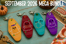 Load image into Gallery viewer, Retro Ghost fob set (3 designs included) machine embroidery design DIGITAL DOWNLOAD