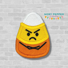 Load image into Gallery viewer, Grumpy Candy Corn patch machine embroidery design (2 sizes included) DIGITAL DOWNLOAD