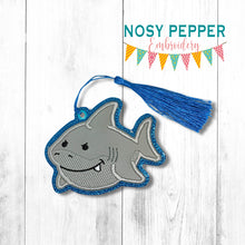 Load image into Gallery viewer, Grumpy Shark Applique bookmark machine embroidery file DIGITAL DOWNLOAD