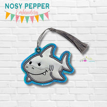 Load image into Gallery viewer, Grumpy Shark Applique bookmark machine embroidery file DIGITAL DOWNLOAD