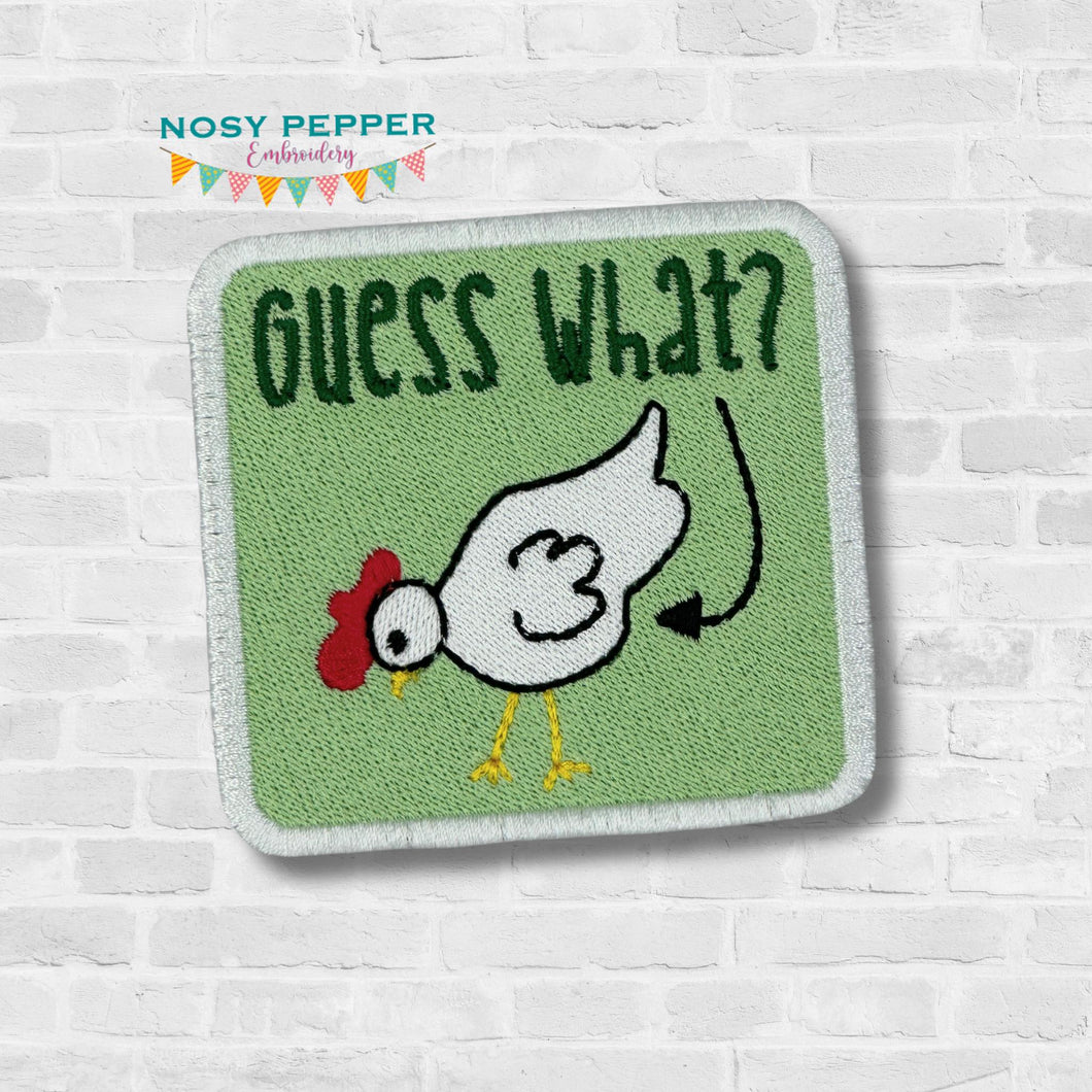 Guess What patch machine embroidery design (2 sizes included) DIGITAL DOWNLOAD