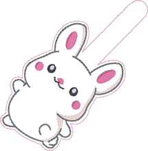 Load image into Gallery viewer, Happy Bunny applique bookmark/ornament/bag tag machine embroidery design MB Feb &#39;24 DIGITAL DOWNLOAD