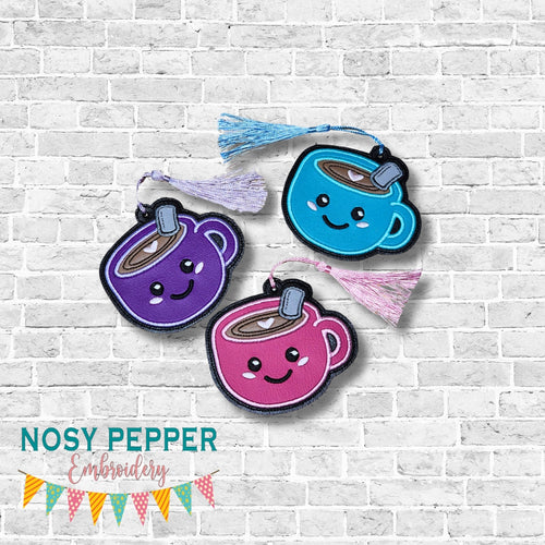 Happy Coffee applique shaker bookmark/ornament/bag tag machine embroidery design DIGITAL DOWNLOAD