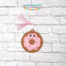 Load image into Gallery viewer, Happy Donut applique bookmark/ornament/bag tag machine embroidery design DIGITAL DOWNLOAD