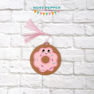 Happy Donut applique bookmark/ornament/bag tag machine embroidery design DIGITAL DOWNLOAD