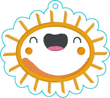 Load image into Gallery viewer, Happy Sun applique April 2024 Pateron Bundle ornament/bag tag/bookmark machine embroidery design DIGITAL DOWNLOAD