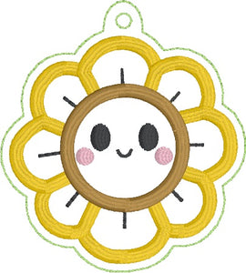 Happy Sunflower applique snap tab and eyelet fob April Mystery Bundle machine embroidery file (single and multi files included)