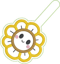 Load image into Gallery viewer, Happy Sunflower applique snap tab and eyelet fob April Mystery Bundle machine embroidery file (single and multi files included)