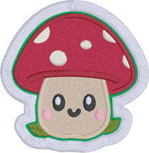 Load image into Gallery viewer, Happy Toadstool patch machine embroidery design (2 sizes included) DIGITAL DOWNLOAD