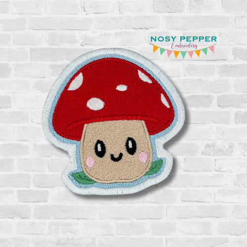 Happy Toadstool patch machine embroidery design (2 sizes included) DIGITAL DOWNLOAD