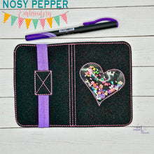 Load image into Gallery viewer, Heart Shaker notebook cover machine embroidery design (2 sizes available) DIGITAL DOWNLOAD