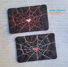 Load image into Gallery viewer, Spider Web mug rug machine embroidery design (4 sizes and 2 versions included) DIGITAL DOWNLOAD