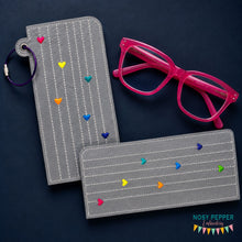 Load image into Gallery viewer, Rainbow Hearts Glasses case (2 versions included) machine embroidery design DIGITAL DOWNLOAD