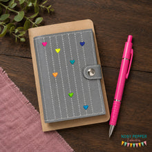 Load image into Gallery viewer, Rainbow Hearts top load notebook cover machine embroidery design DIGITAL DOWNLOAD
