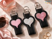 Load image into Gallery viewer, Heart applique key fob (3 sizes included) machine embroidery design DIGITAL DOWNLOAD