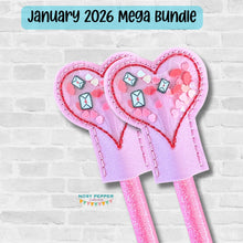Load image into Gallery viewer, Heart shaker pencil topper set machine embroidery design (single and multi included) DIGITAL DOWNLOAD