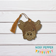 Load image into Gallery viewer, Highland Cow bookmark machine embroidery file DIGITAL DOWNLOAD