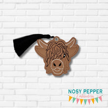 Load image into Gallery viewer, Highland Cow bookmark machine embroidery file DIGITAL DOWNLOAD