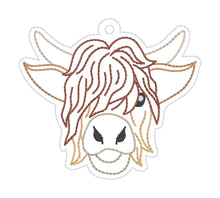 Load image into Gallery viewer, Highland Cow bookmark machine embroidery file DIGITAL DOWNLOAD