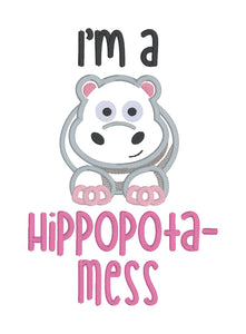 Hippopata-Mess Applique machine embroidery design (4 sizes included) DIGITAL DOWNLOAD