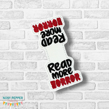 Load image into Gallery viewer, Read Horror magnetic bookmark machine embroidery design DIGITAL DOWNLOAD