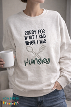 Load image into Gallery viewer, Sorry For Hungry machine embroidery design (4 sizes included) DIGITAL DOWNLOAD