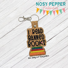 Load image into Gallery viewer, I Read Banned Books snap tab machine embroidery design (single &amp; multi files included) DIGITAL DOWNLOAD