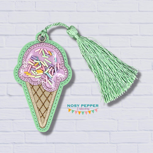 Ice Cream Applique Shaker bookmark/bag tag/ornament machine embroidery file DIGITAL DOWNLOAD
