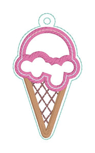 Ice Cream Applique Shaker snap tab and eyelet fob machine embroidery file (single and multi files included) DIGITAL DOWNLOAD