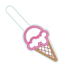 Load image into Gallery viewer, Ice Cream Applique Shaker snap tab and eyelet fob machine embroidery file (single and multi files included) DIGITAL DOWNLOAD