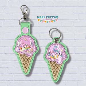 Ice Cream Applique Shaker snap tab and eyelet fob machine embroidery file (single and multi files included) DIGITAL DOWNLOAD