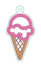 Load image into Gallery viewer, Ice Cream Scoop Applique snap tab and eyelet fob machine embroidery file (single and multi files included) DIGITAL DOWNLOAD