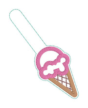 Load image into Gallery viewer, Ice Cream Scoop Applique snap tab and eyelet fob machine embroidery file (single and multi files included) DIGITAL DOWNLOAD