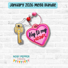Load image into Gallery viewer, Key To My Heart bag tag set (bagtag and charm included) machine embroidery design DIGITAL DOWNLOAD