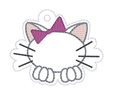 Load image into Gallery viewer, Kitty Outline snap tab and eyelet fob machine embroidery file (single and multi files included) DIGITAL DOWNLOAD