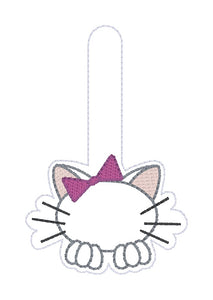 Kitty Outline snap tab and eyelet fob machine embroidery file (single and multi files included) DIGITAL DOWNLOAD