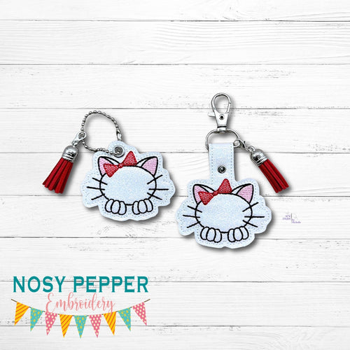 Kitty Outline snap tab and eyelet fob machine embroidery file (single and multi files included) DIGITAL DOWNLOAD