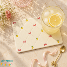 Load image into Gallery viewer, Lemon Quilted mug rug machine embroidery design (4 sizes, envelope and turned styles included)--2026 Skill Builder Bundle--DIGITAL DOWNLOAD